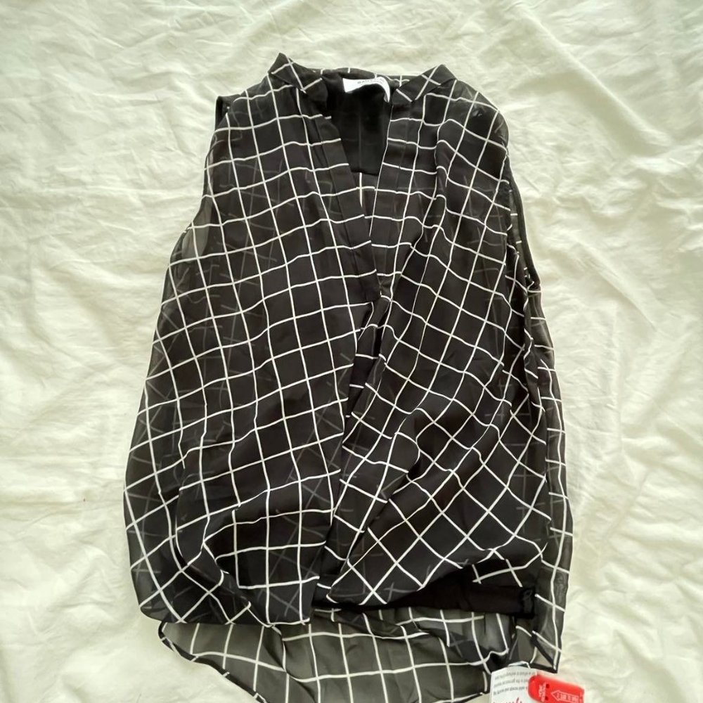 Black and white grid sleeveless tunic with attached tank underneath